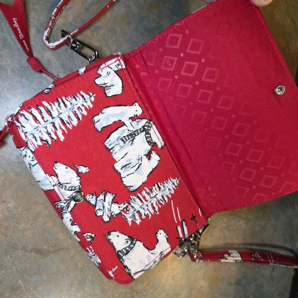 Vera Bradley 3 in 1 Crossbody Wallet Beary Merry Red Polar Bear Winter Christmas